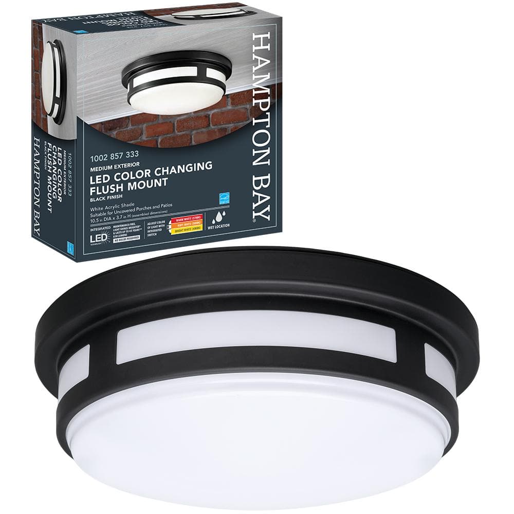 11 in. Round Black Indoor Outdoor Ceiling LED Light 3 Color Temperature Options Wet Rated 830 Lumens Front Side Porch