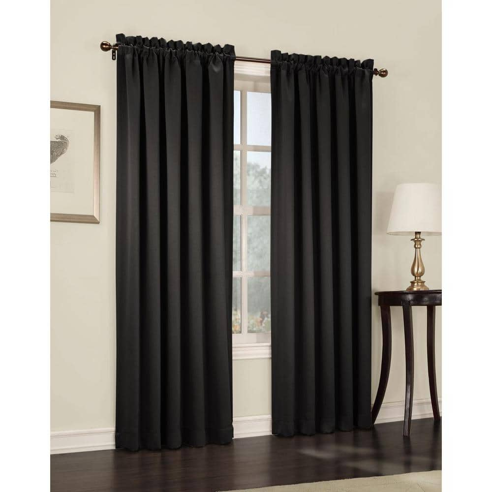 Sun Zero Kylee Energy Efficient Room Darkening Rod Pocket Curtain Panel  54  x 84   Black