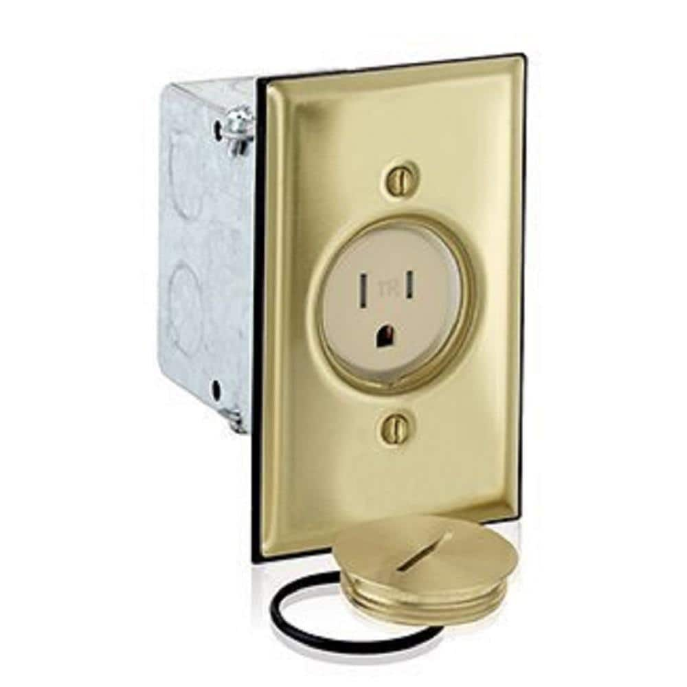 Leviton 5249-TFB 1-Gang Single Receptacle Floor Box  Tamper-Resistant  Brass Finish  15-Amp  125V