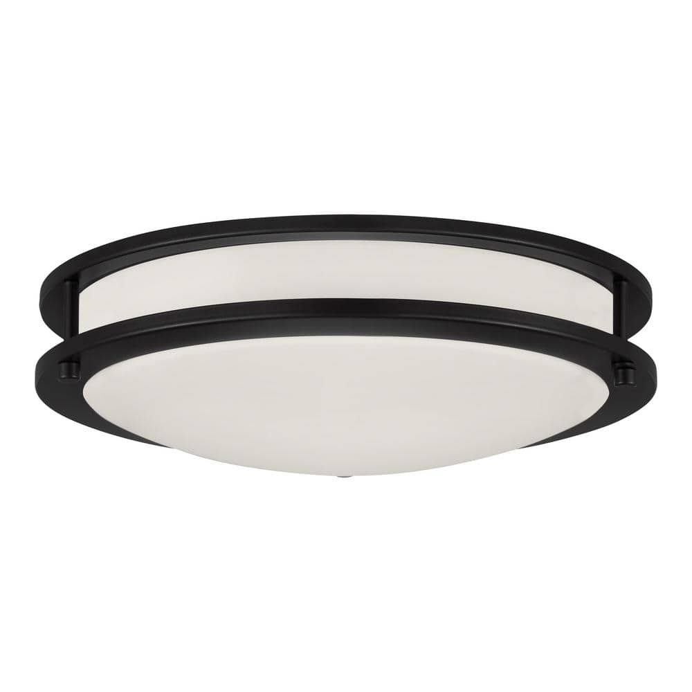 Flaxmere 14 in. Bronze Dimmable Integrated LED Flush Mount Ceiling Light with Frosted White Glass Shade