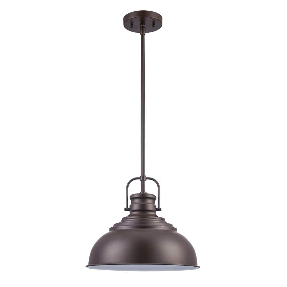 Home Decorators Collection Shelston 13 in. 1-Light Bronze Farmhouse Pendant Light Fixture with Metal Shade