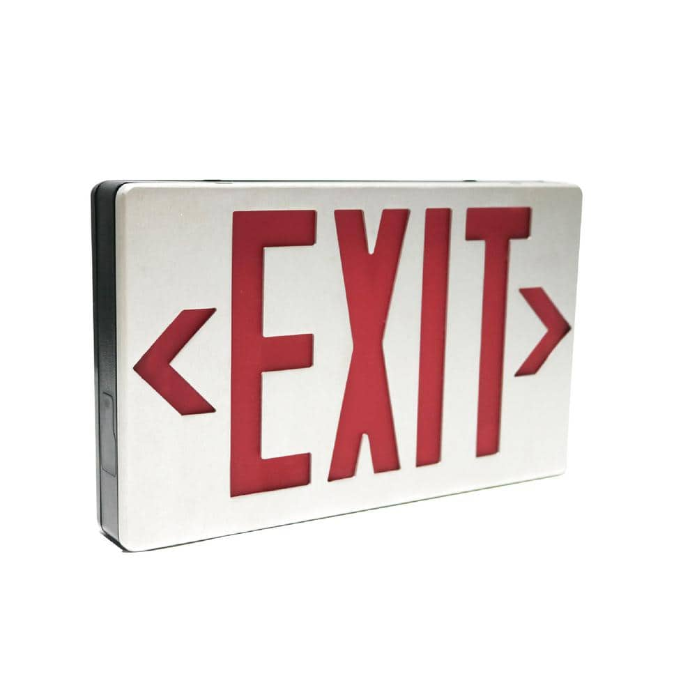 Commercial Electric 3.0-Watt 4.8-Volt Integrated LED Brushed Aluminum Red/Green Exit Sign 120-Volt/277-Volt