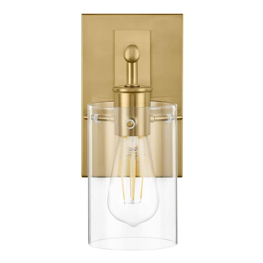 Hampton Bay Regan 4.5 in. 1-Light Brushed Gold Vanity Light with Clear Glass Shade