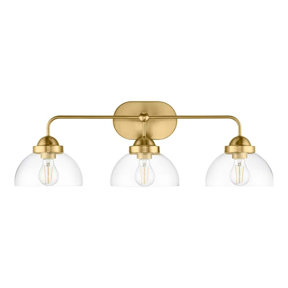 Home Decorators Collection Lowry 30 in. 3-Light Brushed Gold Vanity Light with Glass Shades