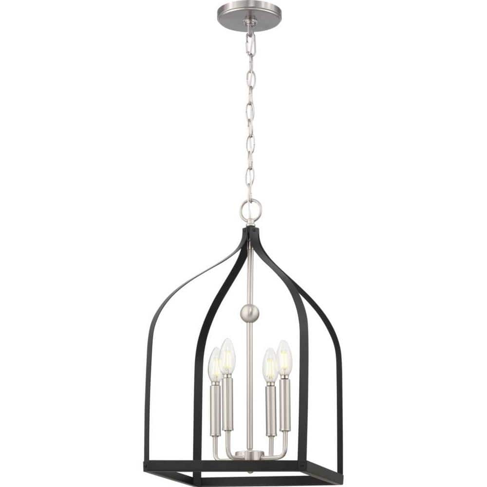 Progress Lighting Abner Mill 4-Light Brushed Nickel Chandelier with Matte Black Accents