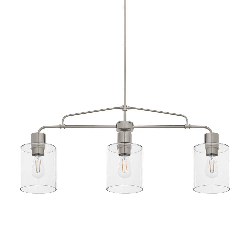 Hampton Bay Sutton Place 3-Light Brushed Nickel Farmhouse Dining Room Chandelier, Linear Kitchen Island Pendant Light