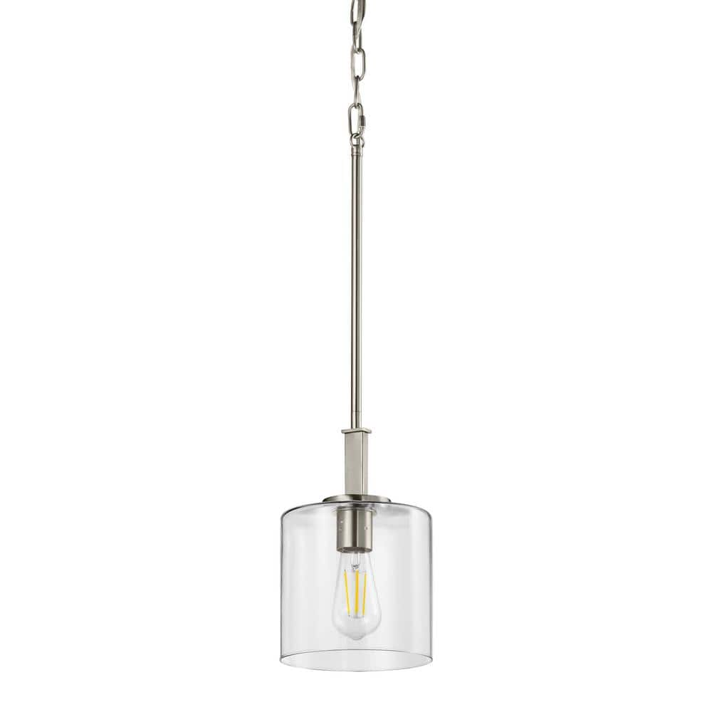 Kendall Manor 1-Light Brushed Nickel Mini Pendant Hanging Light, Kitchen Pendant Lighting with Clear Glass Shade