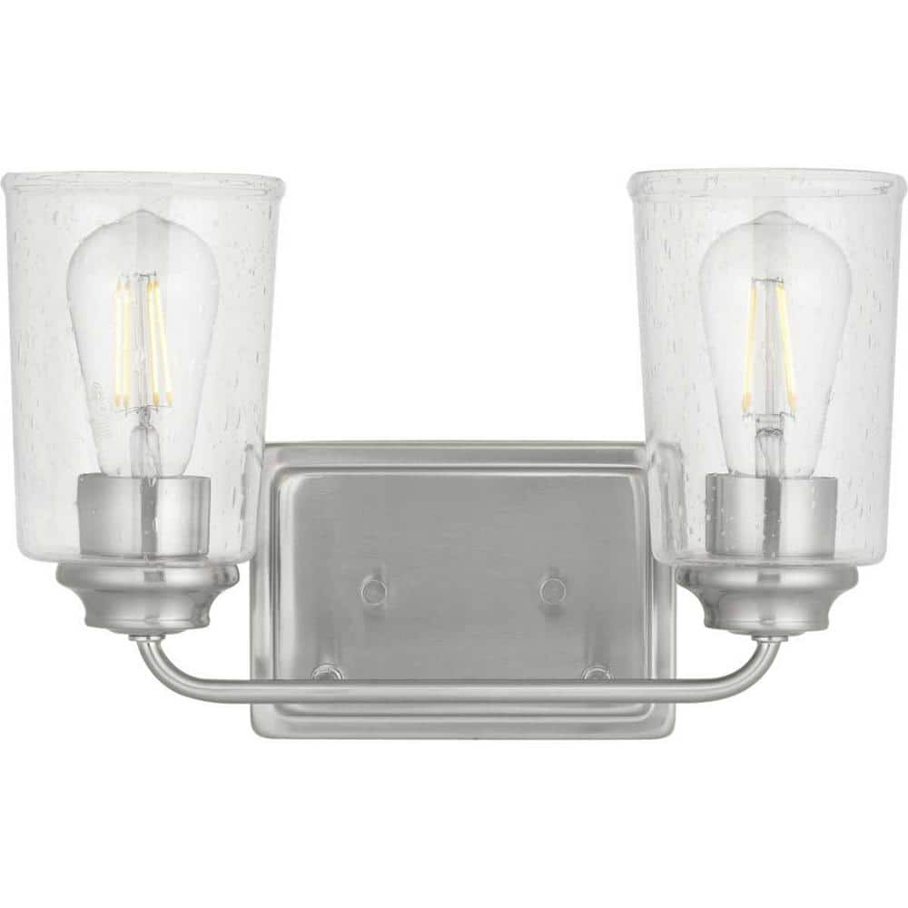 Hampton Bay Evangeline 13.625  Brushed Nickel Vanity Light w/Seeded Glass Shades