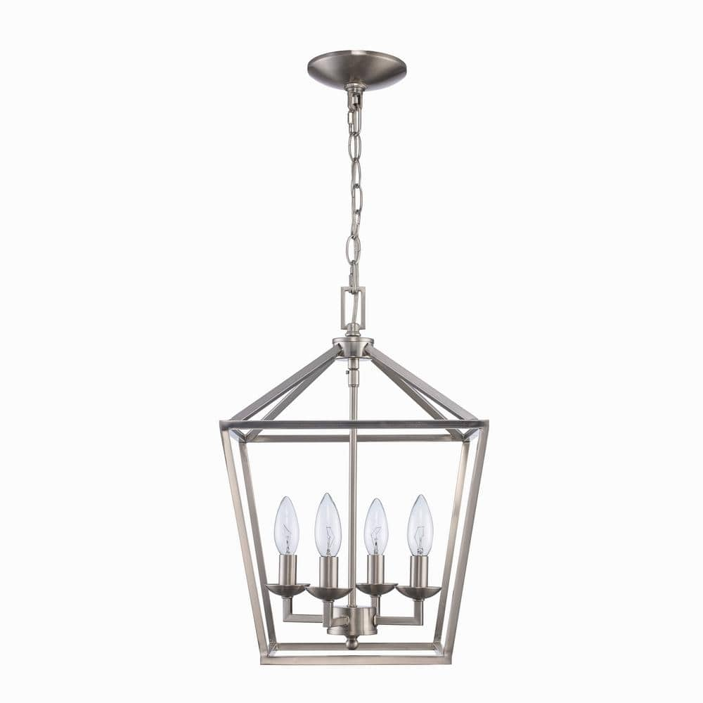 Weyburn 4-Light Brushed Nickel Caged Farmhouse Chandelier for Dining Room  Lantern Kitchen Light