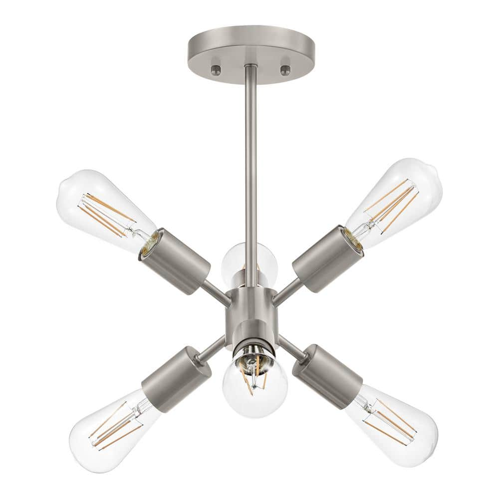 Leonie 16.25 in. 6-Light Brushed Nickel Sputnik Semi-Flush Mount, Industrial Ceiling Light