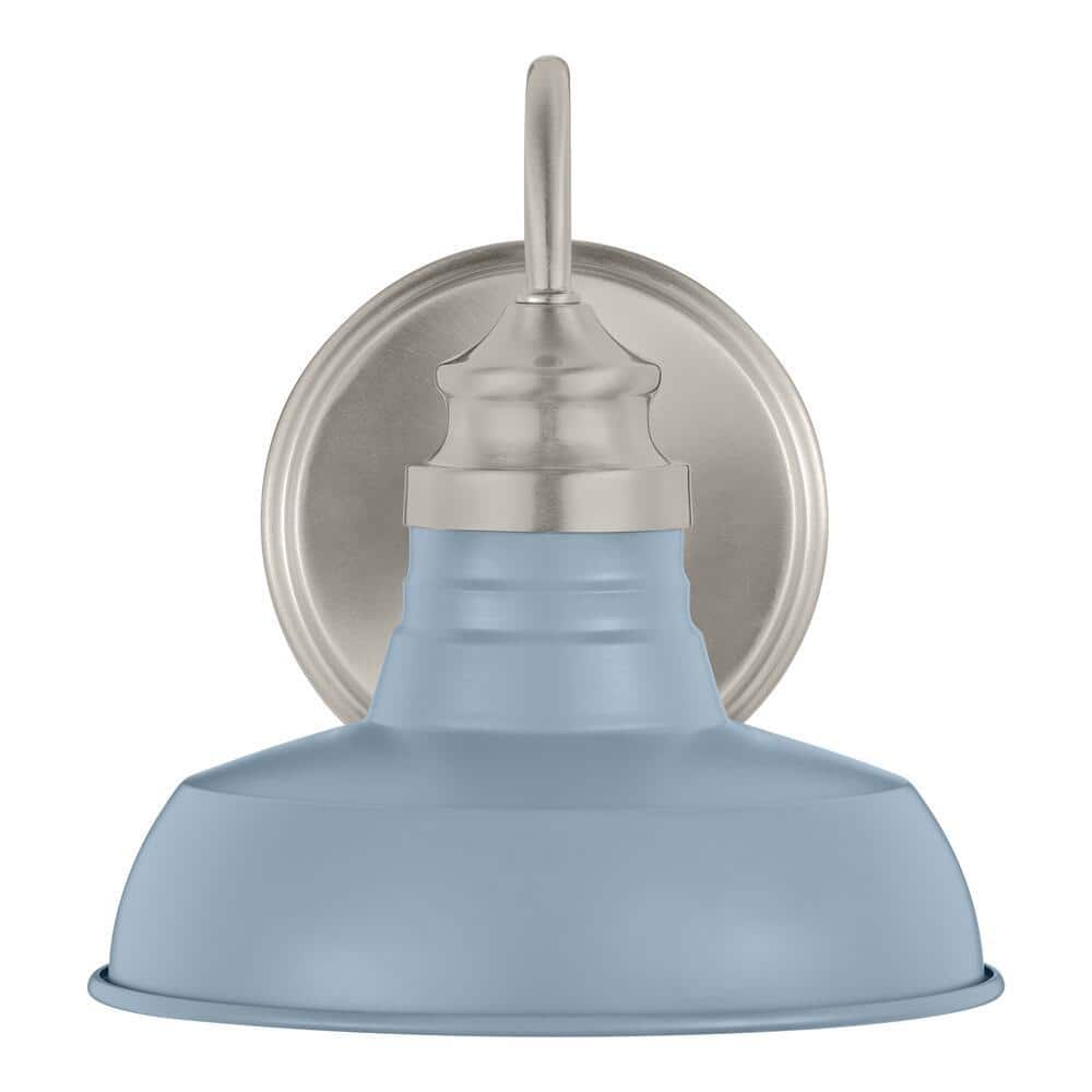 Hampton Bay Elmcroft 7.63 in. 1-light Brushed Nickel with Slate Blue Farmhouse indoor wall sconce with Slate Blue Metal Shade