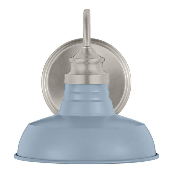 Hampton Bay Elmcroft 7.63 in. 1-light Brushed Nickel with Slate Blue Farmhouse indoor wall sconce with Slate Blue Metal Shade