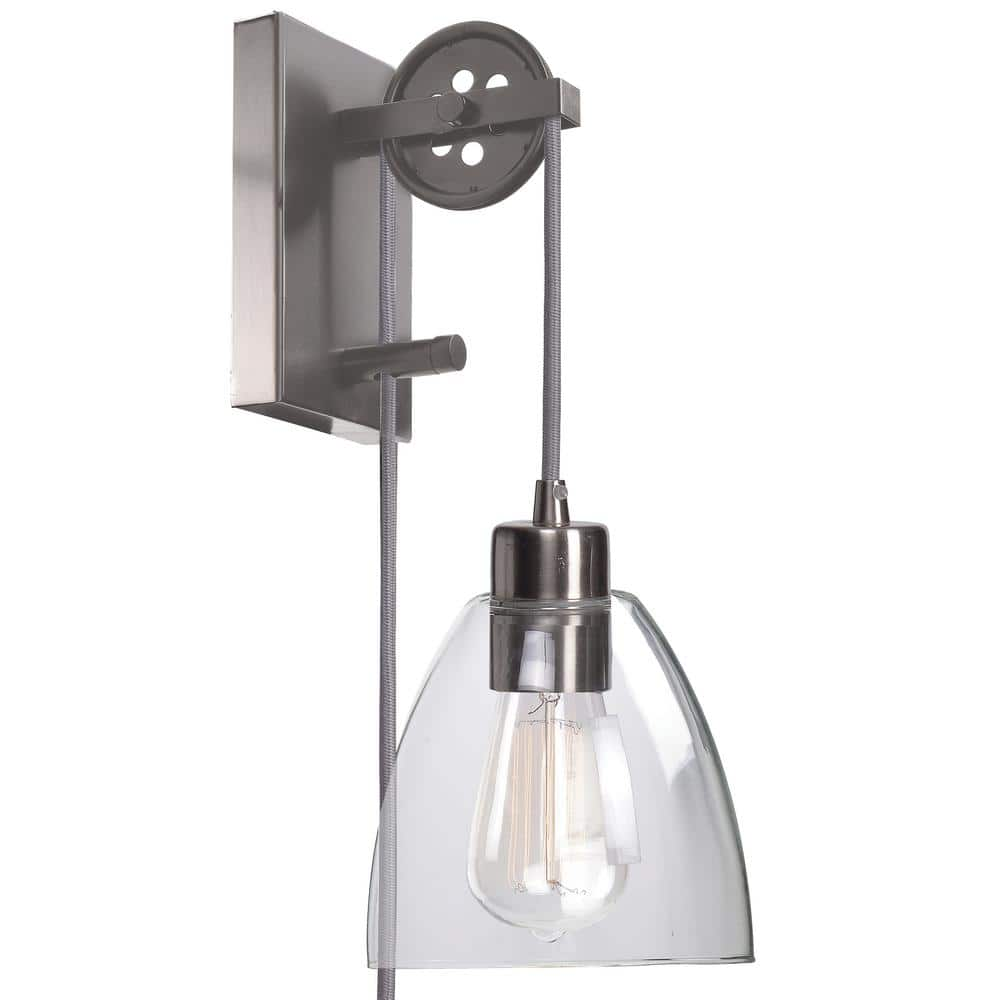 Home Decorators Collection Needham 1-Light Brushed Steel Indoor Wall Sconce  Industrial Wall Light with Bulb Included