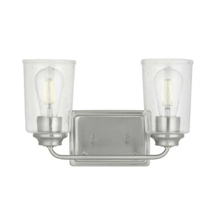 Hampton Bay Evangeline 13.625  Brushed Nickel Vanity Light w/Seeded Glass Shades