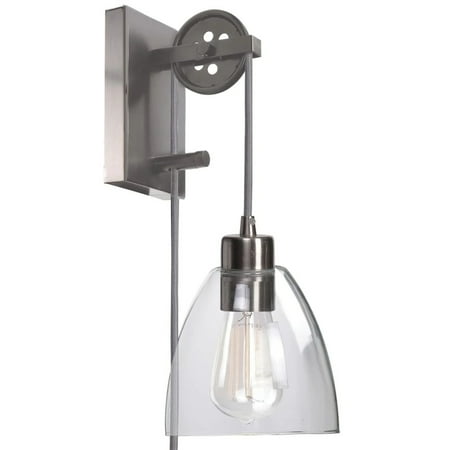 Home Decorators Collection Needham 1-Light Brushed Steel Indoor Wall Sconce  Industrial Wall Light with Bulb Included