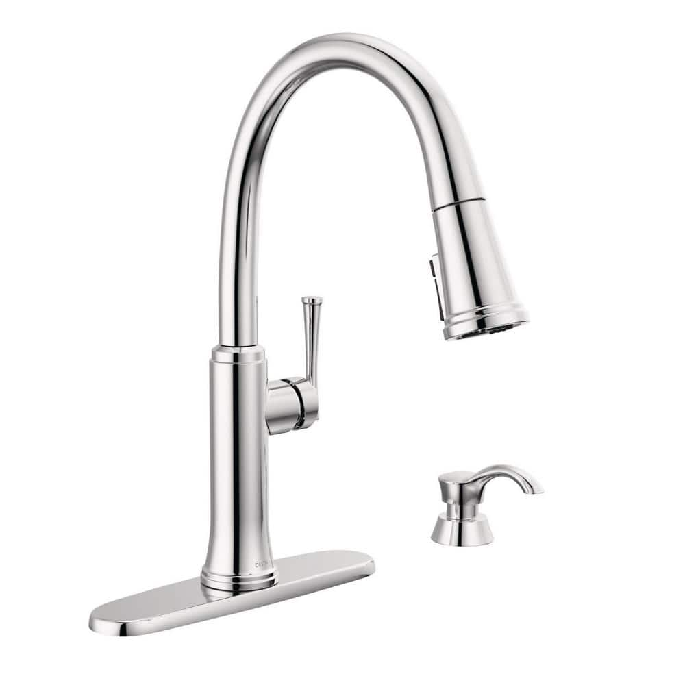 Delta Eldridge Single-Handle Pull Down Sprayer Kitchen Faucet with ShieldSpray Technology in Polished Chrome  Grey