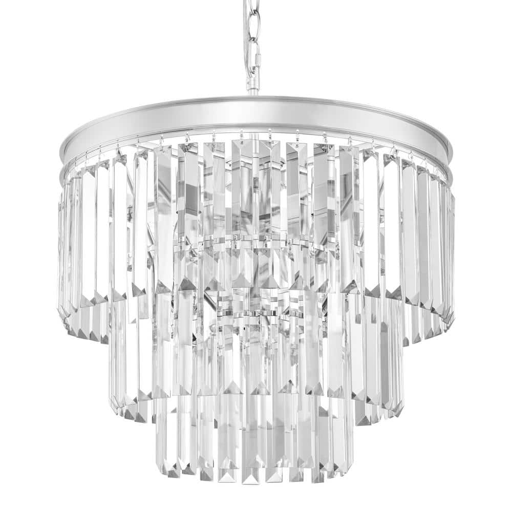 Home Decorators Collection North Falls 5-Light Chrome Tiered Pendant Light with Crystal Shade