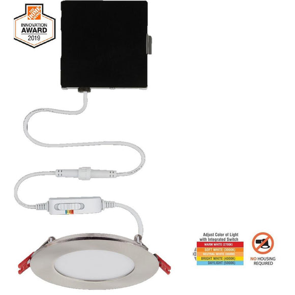 Commercial Electric Ultra Slim 4 in. Color Selectable New Construction and Remodel Canless Recessed Integrated LED Kit Nickel