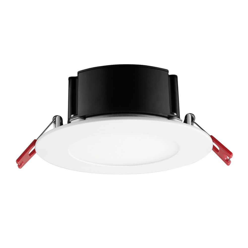 Commercial Electric 4 in. White Flush Round Wet Rated LED Integrated Recessed Lighting Kit (New Open Box)