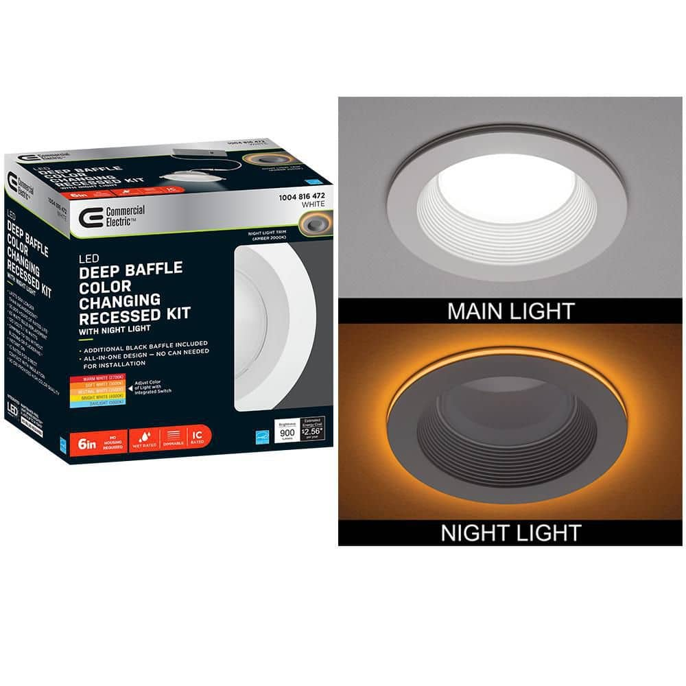 6 in. Canless Selectable Integrated LED Recessed Trim With Night Light Downlight 900 Lumens Dimmable