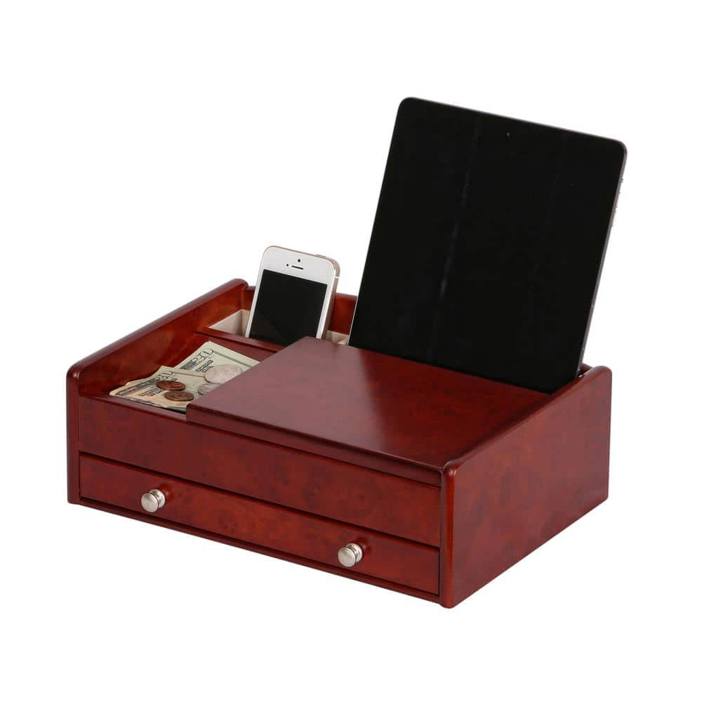 Mele and Co. Davin Men s Dresser Valet - Dark Burlwood Walnut - 11.75W x 4H in.