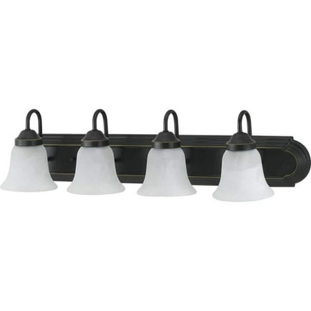 Progress Lighting Solvang 30 in. 4-Light Antique Bronze Vanity Light with Etched Alabaster Glass Shades