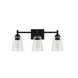 Wakefield 22 in. 3-Light Matte Black Modern Wall Mount Sconce Light with Clear Glass Shades