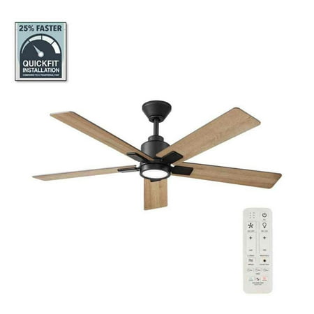 Hampton Bay Zandra 52 in. White Changing Integrated LED Matte Black Smart Hubspace Ceiling Fan with Light Kit and Remote Included