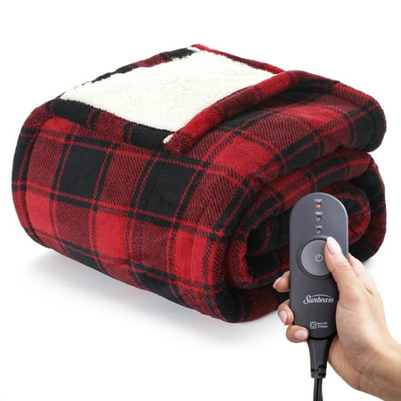 Sunbeam Red Buffalo Microplush Sherpa Heated Throw