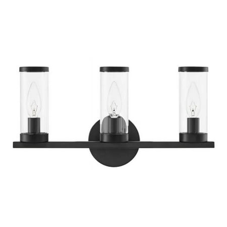 Hampton Bay Loveland 16.625 in. 3-Light Black Bathroom Vanity Light Fixture with Clear Glass Shades