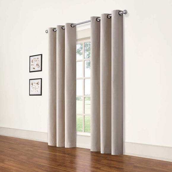 Eclipse Cohen Thermaback Ecru Textured Solid Polyester 42 in. W x 63 in. L Blackout Single Grommet Top Curtain Panel, White