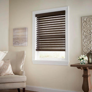 Home Decorators Collection Espresso Cordless Premium Faux Wood Blinds with 2.5 in. Slats - 23 in. W x 64 in. L (Actual Size 22.5 in. W x 64 in. L), Brown