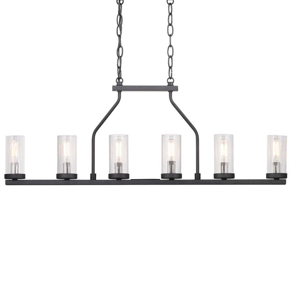 Hartwell 34 in. 6-Light Graphite Farmhouse Island Chandelier with Antique Nickel Accents and Clear Seeded Glass