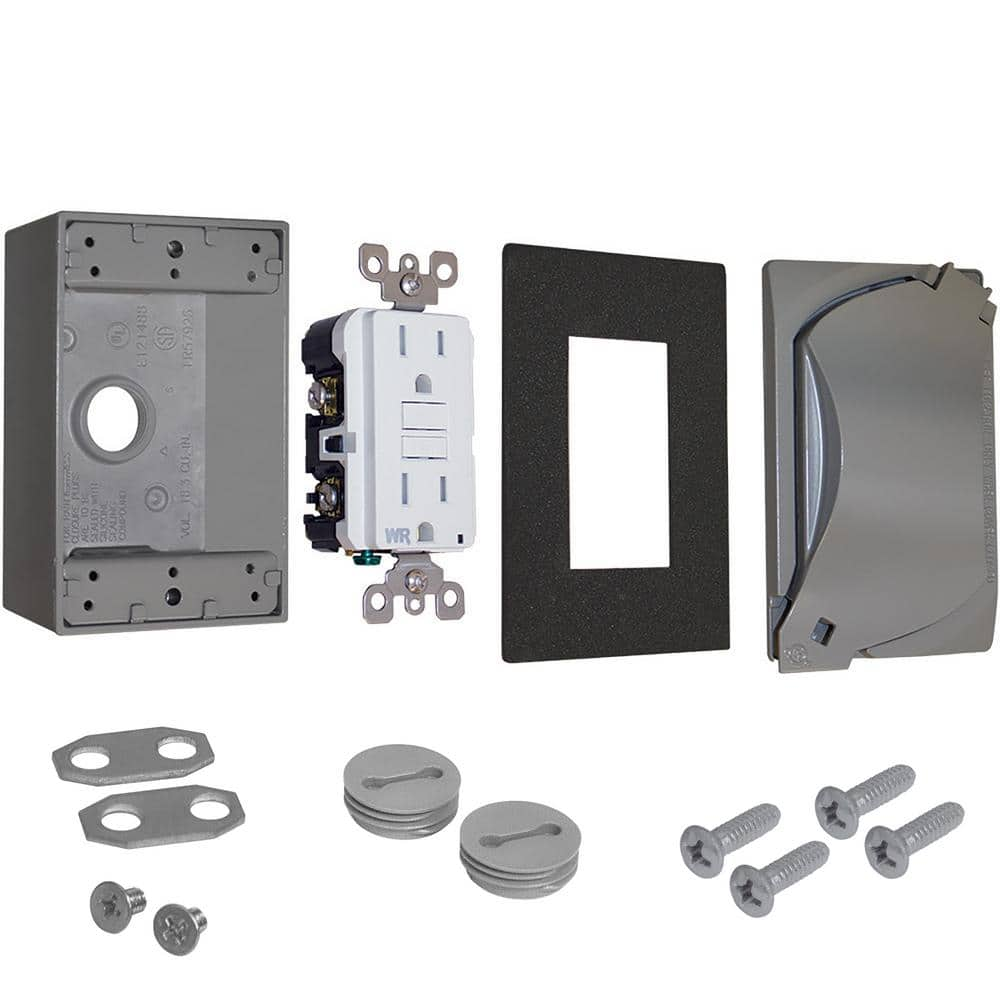 1-Gang Metal Weatherproof GFCI Receptacle Kit, Gray