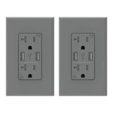ELEGRP USB Wall Charger  Dual USB Type A 4.0 Amp  W/ 20A Duplex TR Receptacle  W/ Wall Plate  R1620D40-GR2 UL Listed (2pcs-in  Gray)