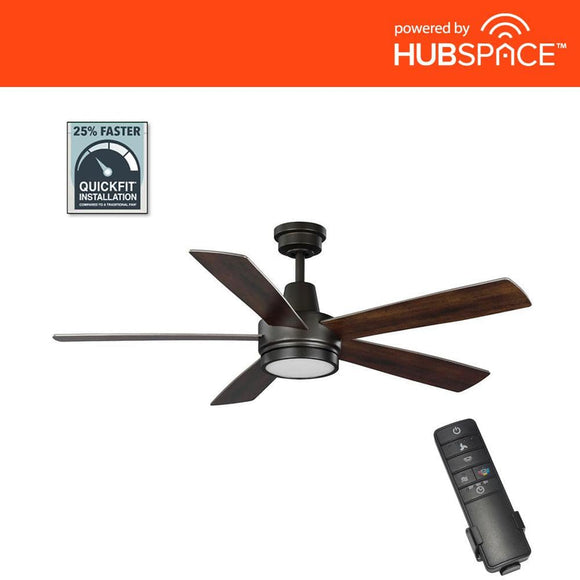 Hampton Bay Fanelee 54 in. White Color Changing LED Bronze Smart Ceiling Fan with Light Kit and Remote Powered by Hubspace