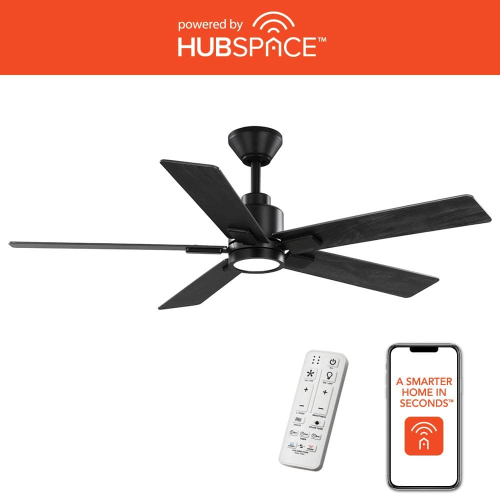 Zandra II 52 in. Smart Indoor/Outdoor Matte Black Ceiling Fan with Light Kit and Remote Included powered by Hubspace