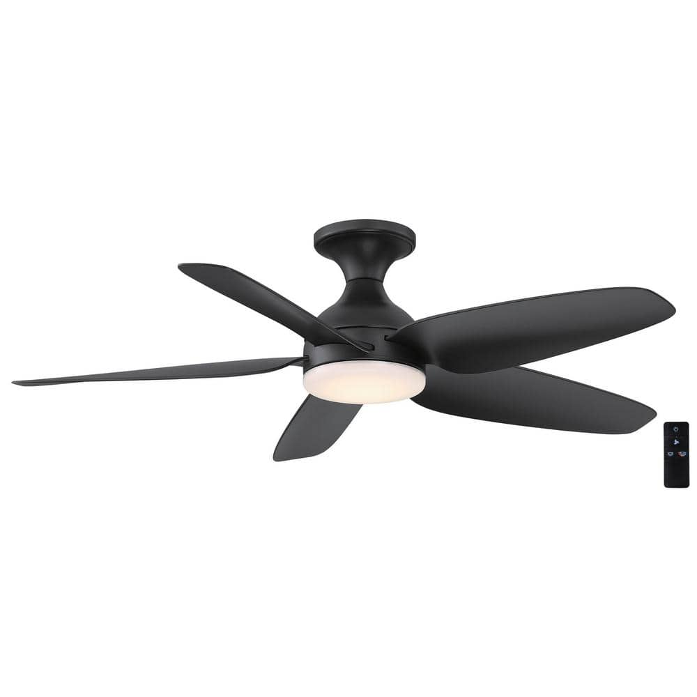 Ceva 44 in. Indoor/Outdoor Matte Black with Matte Black Blades Ceiling Fan with Adjustable White with Remote Included