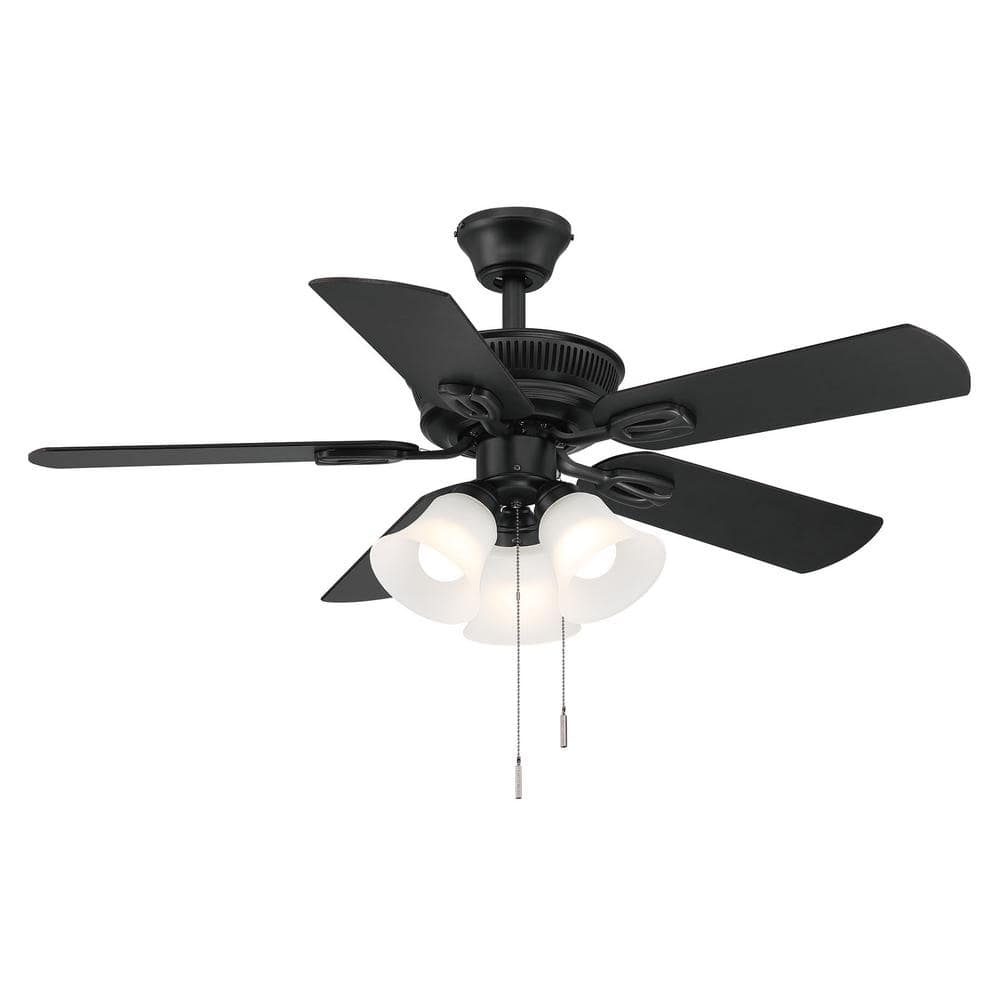 Glendale III 42 in. LED Indoor Matte Black Ceiling Fan with Light and Pull Chains Included