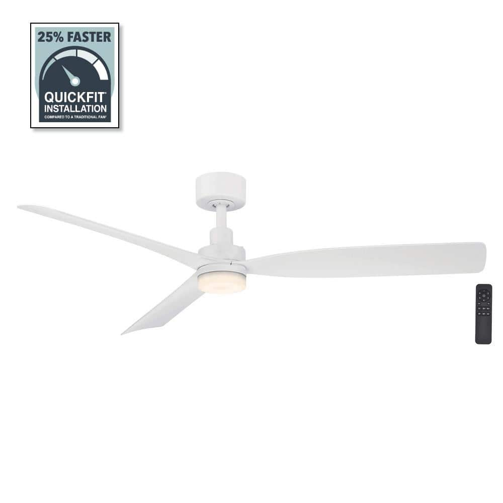 Marlston 52 in. Indoor/Outdoor Matte White with White Blades Ceiling Fan with Adjustable White LED with Remote Included