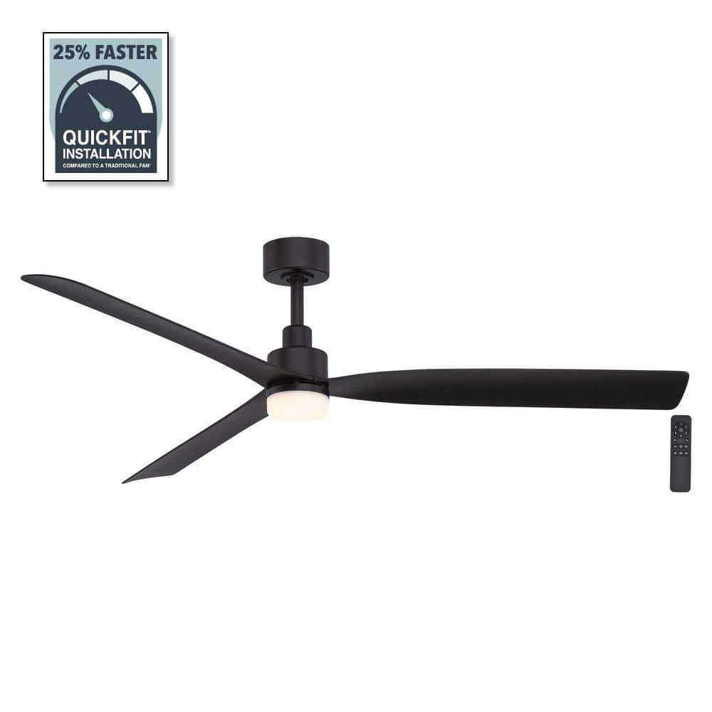 Marlston 60 in. Indoor/Outdoor Matte Black with Black Blades Ceiling Fan with Adjustable White LED with Remote Included