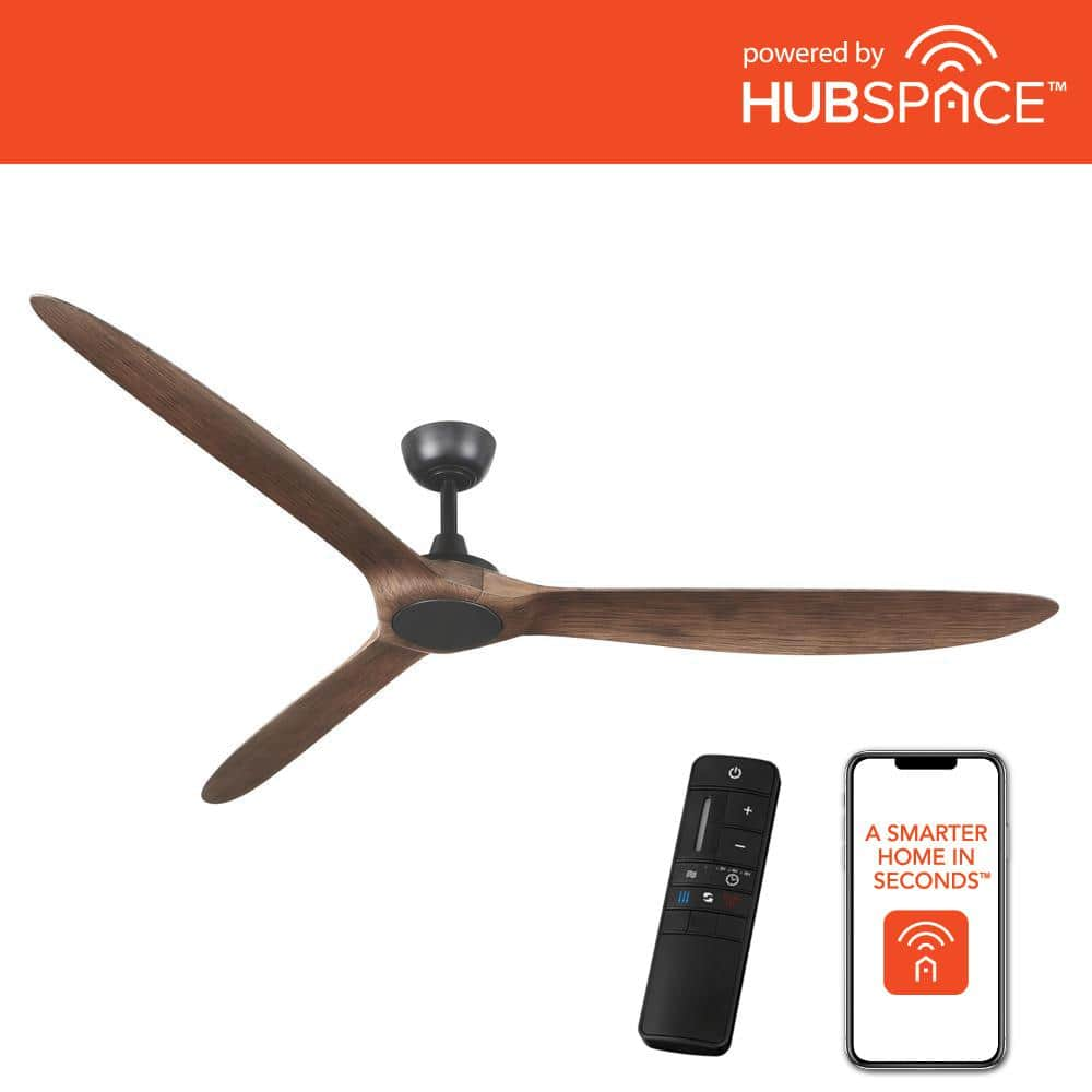 Home Decorators Collection Tager 72 in. Indoor/Outdoor Matte Black Smart Ceiling Fan with Remote Control Powered by Hubspace