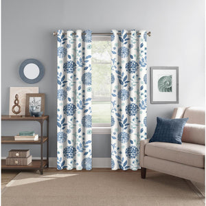 Colordrift Indigo/Aqua Floral Polyester 52 in. W x 84 in. L Back Tab Room Darkening Curtain Panel
