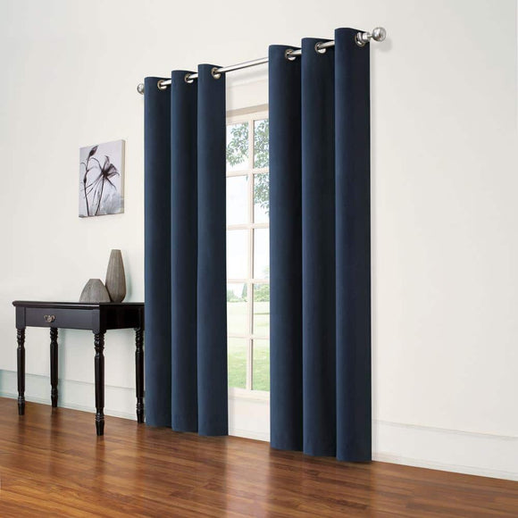 Eclipse Andora Thermaback Indigo Textured Solid Polyester 42 in. W x 84 in. L Blackout Single Grommet Top Curtain Panel, Blue