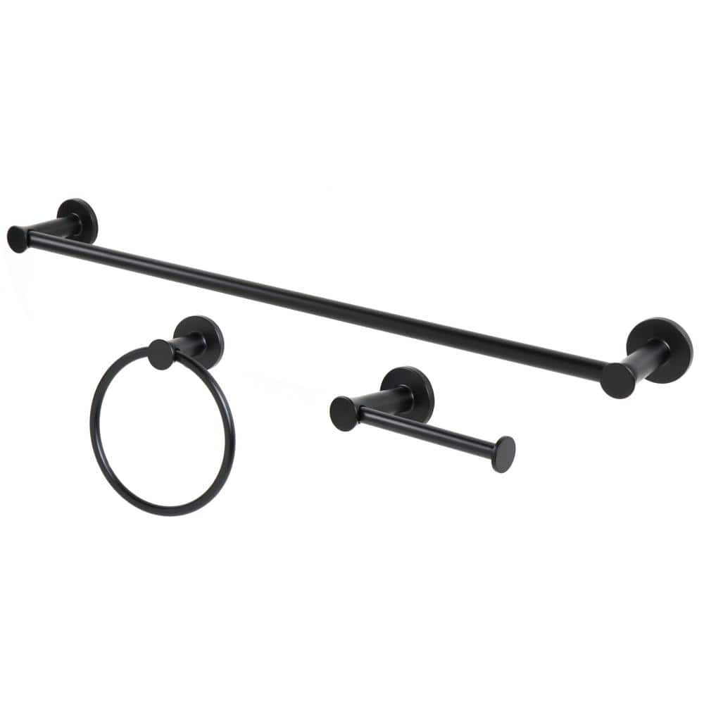 Lucien 3-Piece Bath Hardware Set with Towel Bar Paper Holder Towel Ring in Matte Black