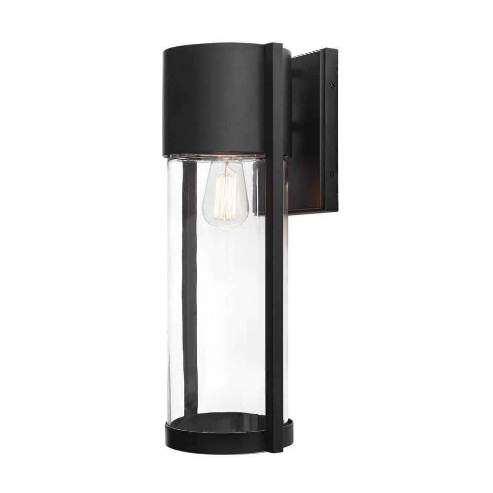 Hampton Bay Kempster Modern 1-Light Matte Black Modern Outdoor Wall Cylinder Light with Clear Glass