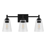 Wakefield 22 in. 3-Light Matte Black Modern Wall Mount Sconce Light with Clear Glass Shades