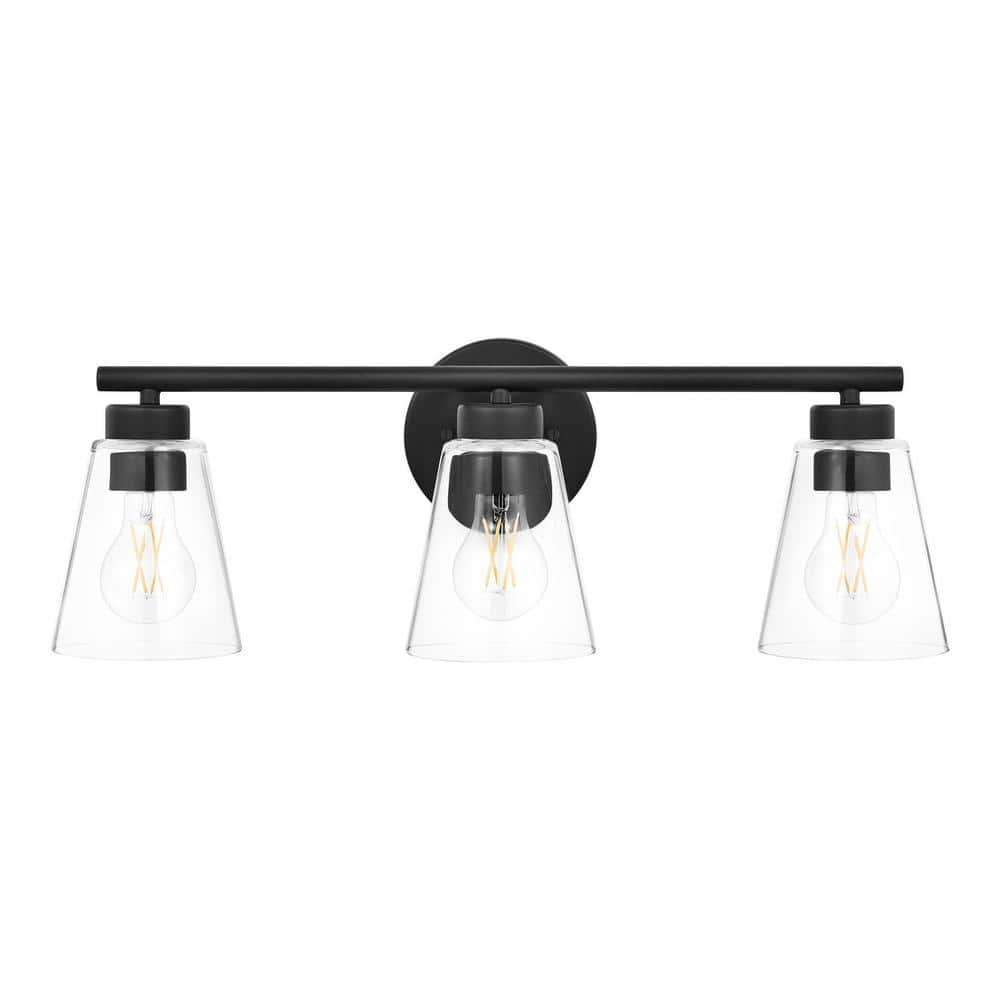 Hampton Bay Eastburn 22 in. 3-Light Matte Black Vanity Light with Clear Glass Shades