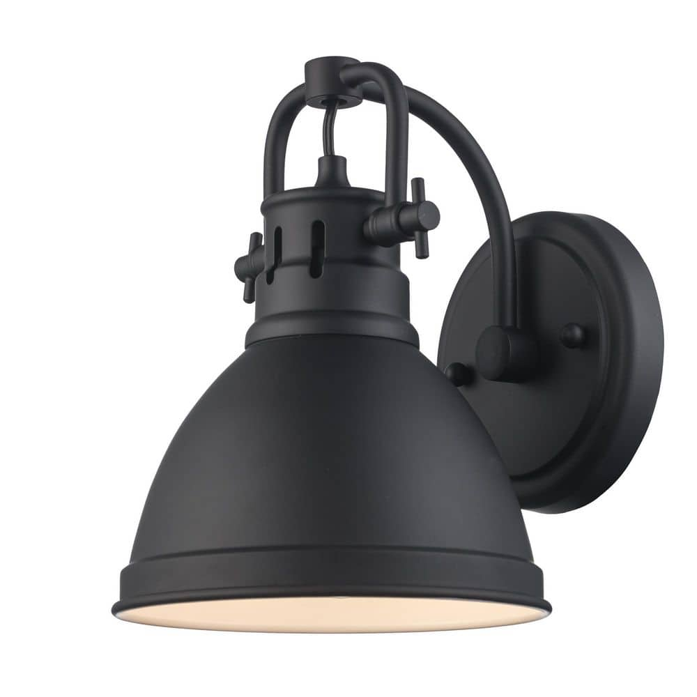 Hampton Bay Coalville 1-Light Matte Black Indoor Farmhouse Wall Sconce Light Fixture with Metal Shade