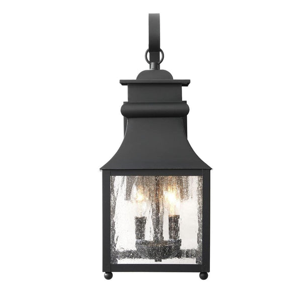 Home Decorators Collection Rainbrook 18 in. 2-Light Matte Black Outdoor Wall Light Fixture with Seeded Glass